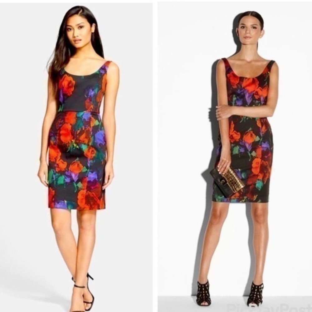 Milly Size 12 Sleeveless Sheath Dress Colorful Watercolor Floral Black Career